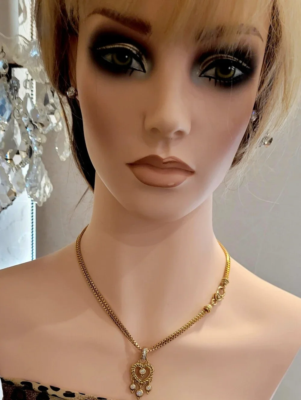 Judith Ripka,Rare Find Signature Textured Gold-tone Heart-Diamonique Necklace 18 - Picture 14 of 17